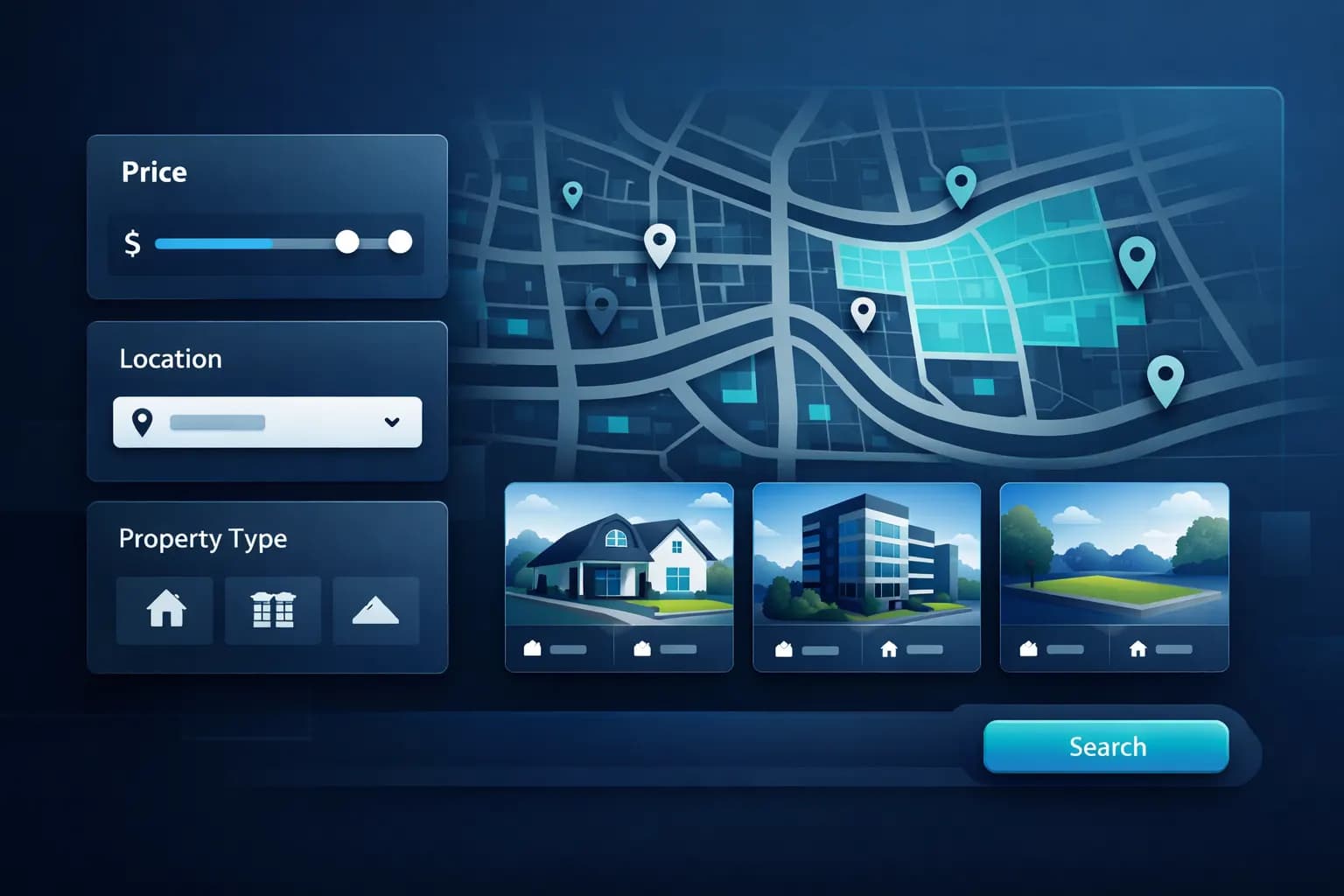 Property Search Filter Harga, Lokasi, dan Tipe pada Website Real Estate